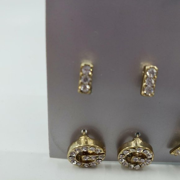 G by Guess Gold Tone Stud & Hoop Earrings Set 6-Pairs Cross Balls Triangle Logo - Picture 2 of 8